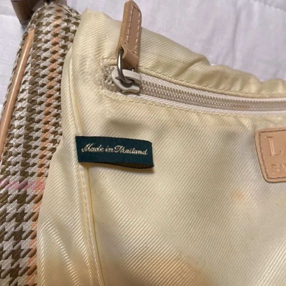 LRL Ivory Tan White Pink Gold Houndstooth Leather Silver Tone Hardware Hobo Bag - Picture 15 of 16